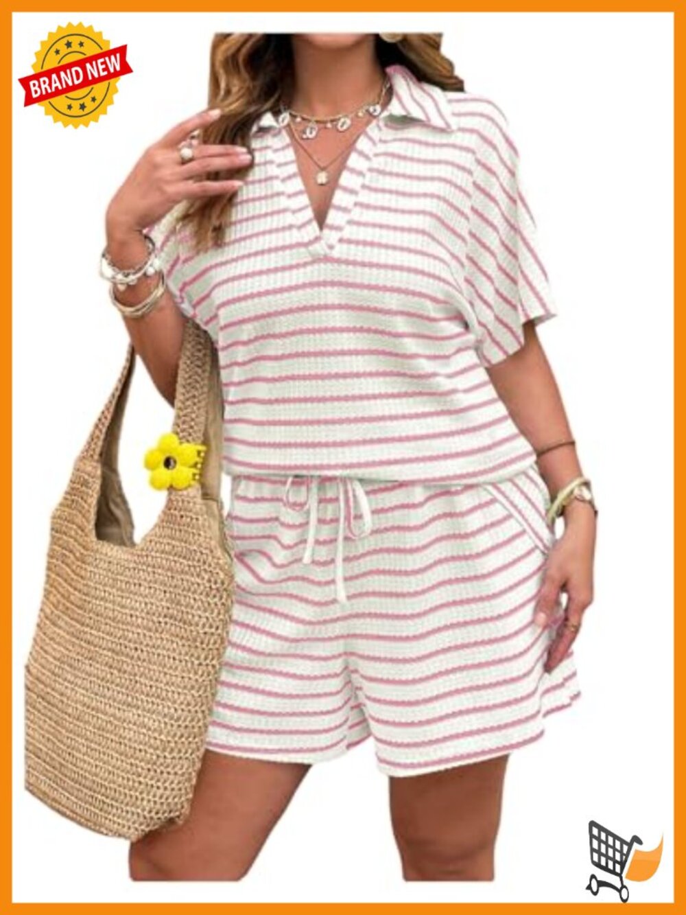Plus Size 2 Piece Set Waffle Knit Top and Shorts Curvy Summer Outfits